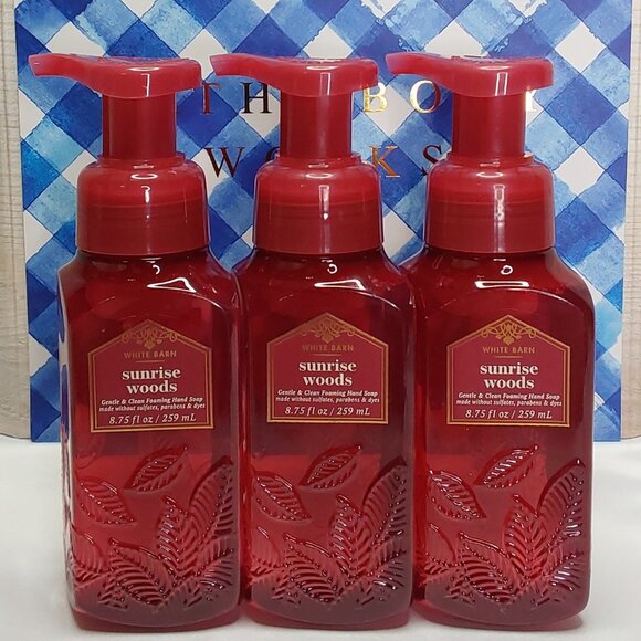 BATH & BODY WORKS WHITE BARN 'SUNRISE WOODS' FOAMING HAND SOAP 3-PIECE SET - Picture 13 of 15